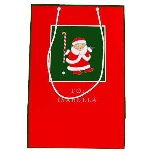 Field Hockey Weihnachtsfeiertag Mittlere Geschenktüte (Rückseite)