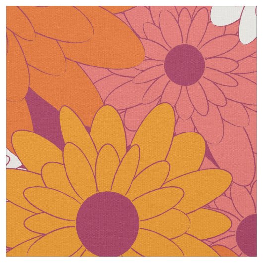 Field of Flowers Pink Retro Print Stoff (Nahaufnahme)