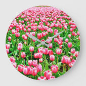 Field of Pink Tulips Große Wanduhr (Vorderseite)