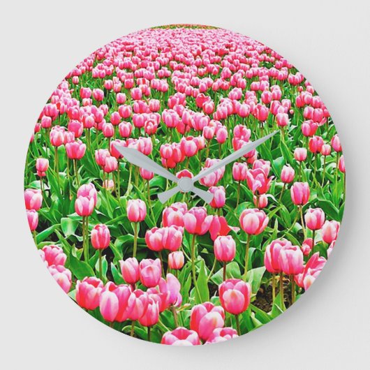 Field of Pink Tulips Große Wanduhr (Vorderseite)