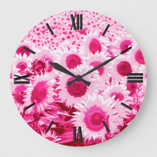 Field of Sunflowers - shades of fuchsia pink Große Wanduhr (Vorderseite)