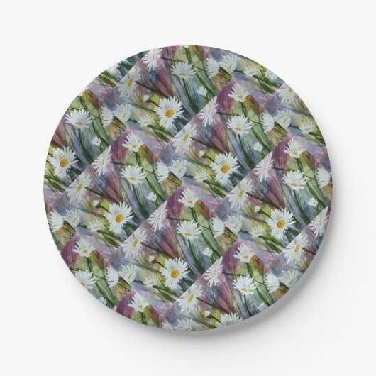 FIELD OF WHITE DAISY FLOWERS PAPER PLATE PAPPTELLER (Vorderseite)