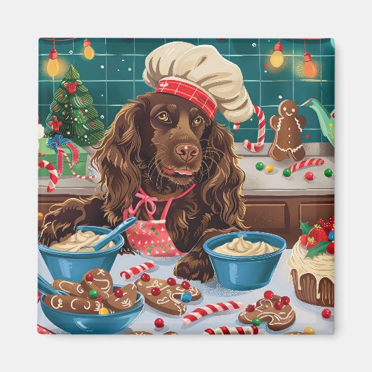 Field Spaniel Feiertag Backen: Feierliche Weihnach Magnet (Vorne)