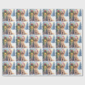 Field Spaniel Snowy Fence Santa Hat Christmas Art Geschenkpapier (Flach)