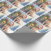 Field Spaniel Snowy Fence Santa Hat Christmas Art Geschenkpapier (Ecke)