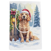 Field Spaniel Snowy Fence Santa Hat Christmas Art Mittlere Geschenktüte (Vorderseite)