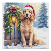 Field Spaniel Snowy Fence Santa Hat Christmas Art Poster (Vorderseite)