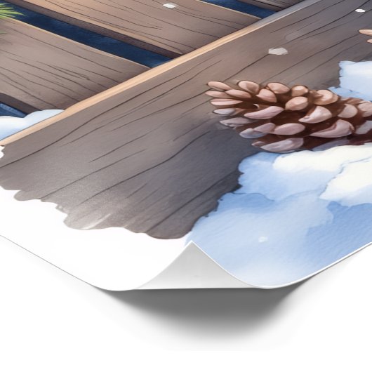 Field Spaniel Snowy Fence Santa Hat Christmas Art Poster (Ecke)