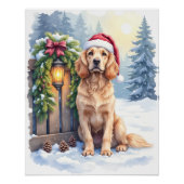 Field Spaniel Snowy Fence Santa Hat Christmas Art Poster (Vorderseite)