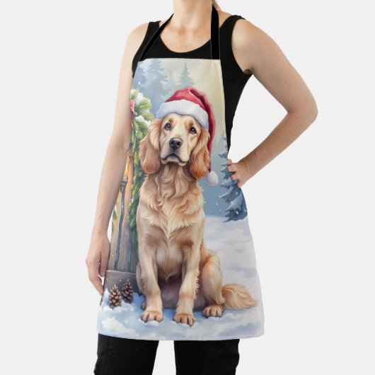 Field Spaniel Snowy Fence Santa Hat Christmas Art Schürze (InSitu)