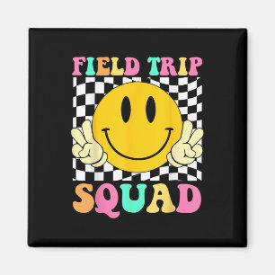 Field Trip Squad Groovy Field Day Hippie Smile Fac Magnet