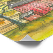 Fields Red Barns Watercolor Landschaft Poster (Ecke)