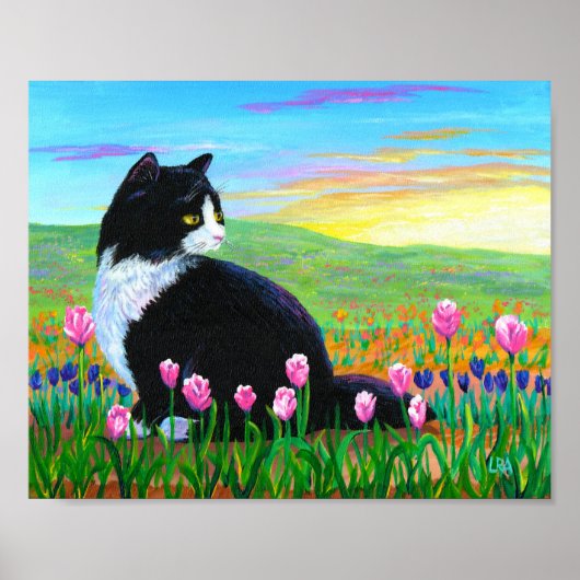 Fields von Tulips Tuxedo Black Cat Art Poster (Vorne)