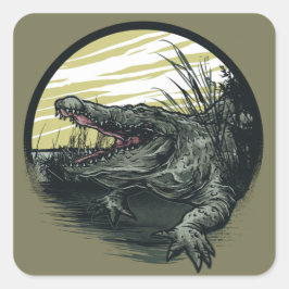 Fierce Alligator Swamp Illustration Art Quadratischer Aufkleber
