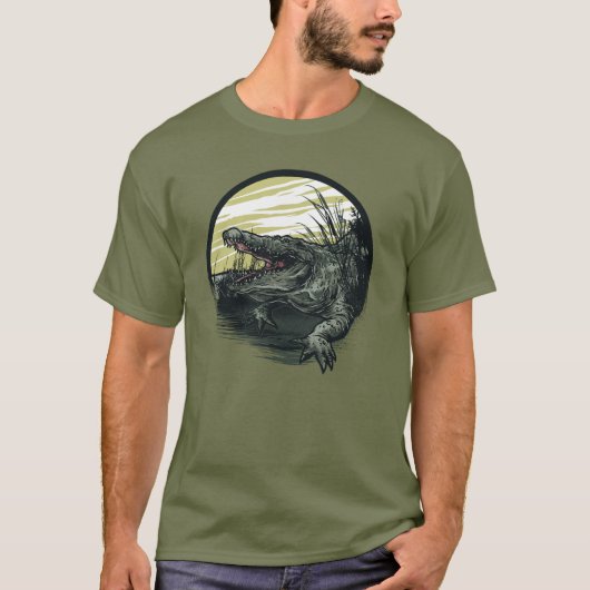 Fierce Alligator Swamp Illustration Art T-Shirt (Vorderseite)