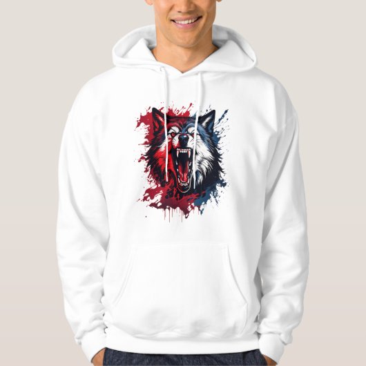 Fierce Alpha Wolf - Spritzer Rot & Blau Kunst | Wi Hoodie (Vorderseite)