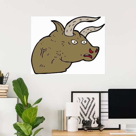 Fierce Angry Bull Head Rustic Wild Animal Poster