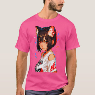 Fierce-Anime-Girl mit Nebelohren und Wolfen T-Shirt