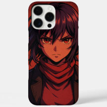 Fierce Anime Girl Phone Case - Red Eyes & Scarf Ae
