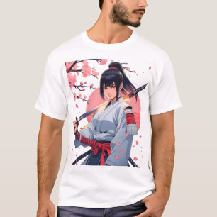 Fierce Anime Samurai Girl Katana Japanischer Krie T-Shirt