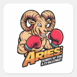 Fierce Aries Ram Boxer "Immer für eine Herausforde Quadratischer Aufkleber