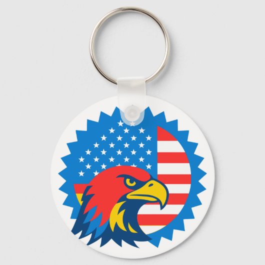 Fierce Bald Eagle über die US-Flagge Schlüsselanhänger (Vorderseite)