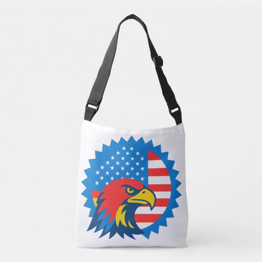Fierce Bald Eagle über die US-Flagge Tragetaschen Mit Langen Trägern (Vorderseite)