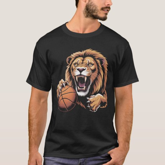 fierce Basketball Lion Mascot Sports Team Spirit R T-Shirt (Vorderseite)
