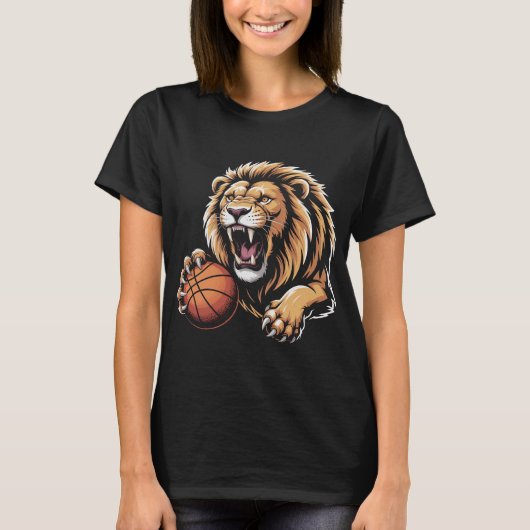 fierce Basketball Lion Mascot Sports Team Spirit R T-Shirt (Vorderseite)