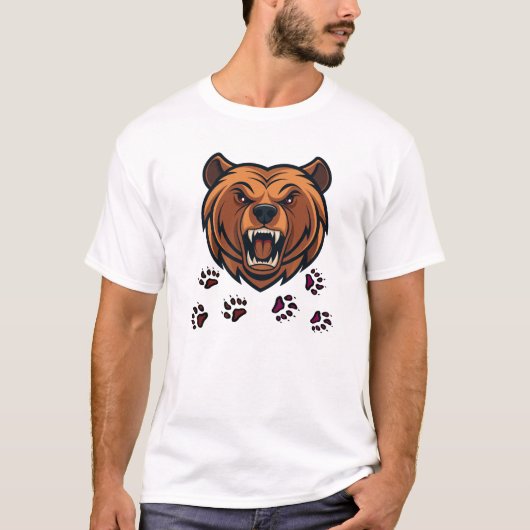 Fierce Bear Head Roaring Mascot Graphic Tee (Vorderseite)