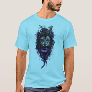 Fierce Blue Lion Graphic T-Shirt - Sky Blue Editio