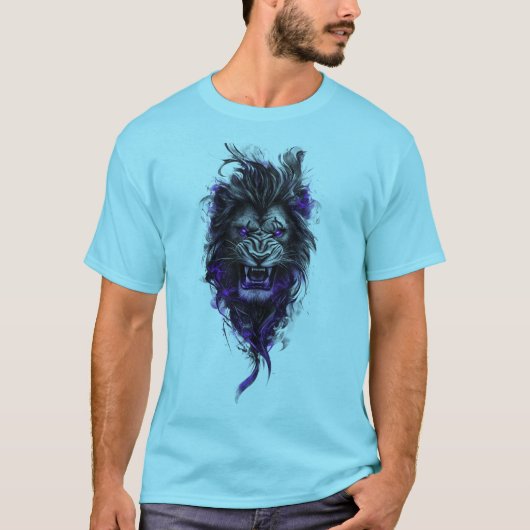 Fierce Blue Lion Graphic T-Shirt - Sky Blue Editio (Vorderseite)