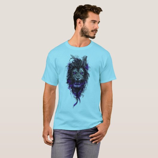 Fierce Blue Lion Graphic T-Shirt - Sky Blue Editio (Vorne ganz)