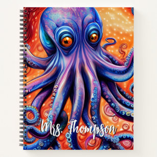 Fierce Blue Watercolor Octopus mit Individuelle Na Notizblock