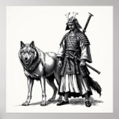 Fierce Bond: Samurai und Wolf Holzkohle Kunst Poster (Vorne)