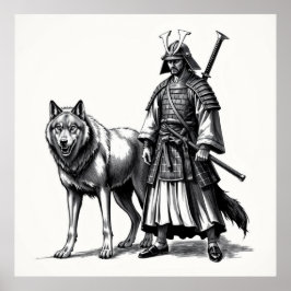 Fierce Bond: Samurai und Wolf Holzkohle Kunst Poster