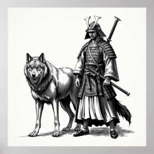 Fierce Bond: Samurai und Wolf Holzkohle Kunst Poster
