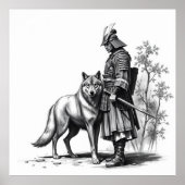 Fierce Bond: Samurai und Wolf Holzkohle Kunst Poster (Vorne)