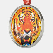 Fierce Bright Orange Siberian Tiger Silbernes Ornament (Links)