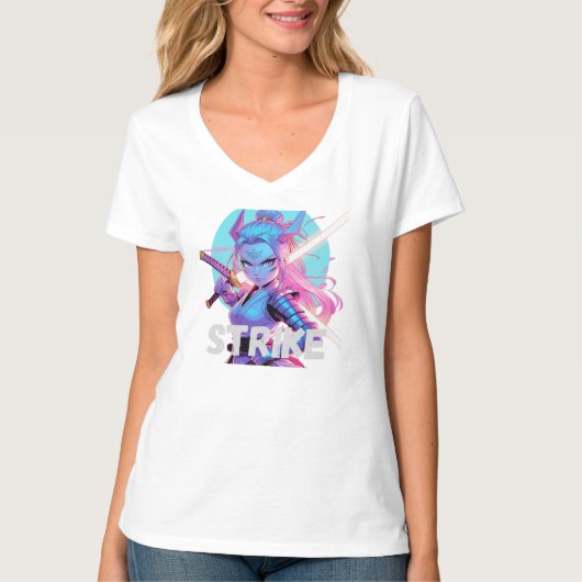 Fierce Cyberpunk Samurai Girl Anime Art - Dynamic T-Shirt (Vorderseite)