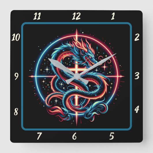 Fierce Dragon in Gold gepackt Quadratische Wanduhr (Vorderseite)