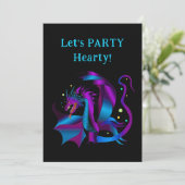Fierce Dragon Lila und Blues Einziges Party Einladung (Stehend Vorderseite)