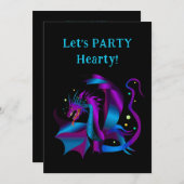 Fierce Dragon Lila und Blues Einziges Party Einladung (Vorne/Hinten)
