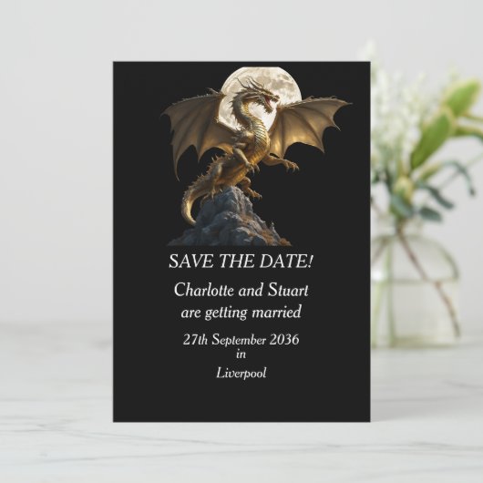 Fierce Dragon Rearing Save The Date (Stehend Vorderseite)