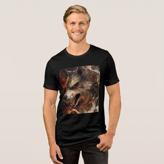 Fierce Elemental Wolf Art Print Tri-Blend Shirt (Vorderseite voll)
