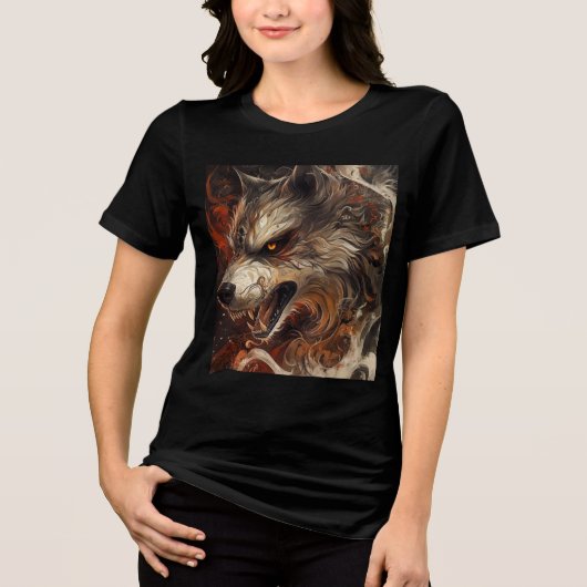 Fierce Elemental Wolf Art Print Tri-Blend Shirt (Vorderseite)