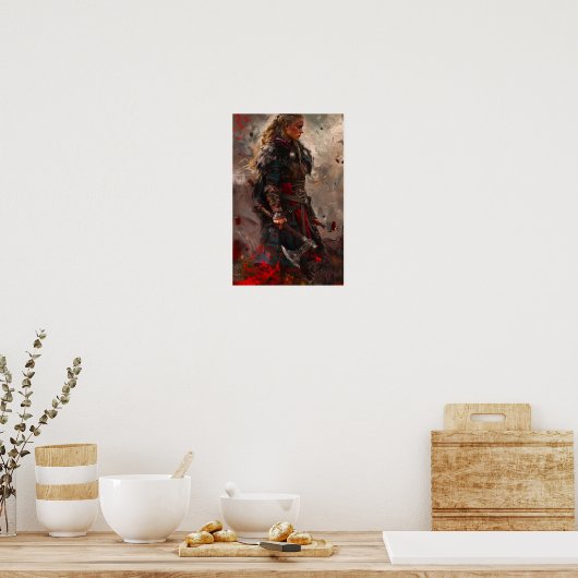 Fierce Female Viking Warrior Holding Viking Ax Pos Poster (Küche)