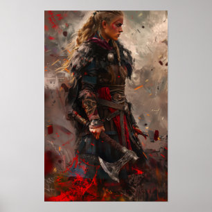 Fierce Female Viking Warrior Holding Viking Ax Pos Poster