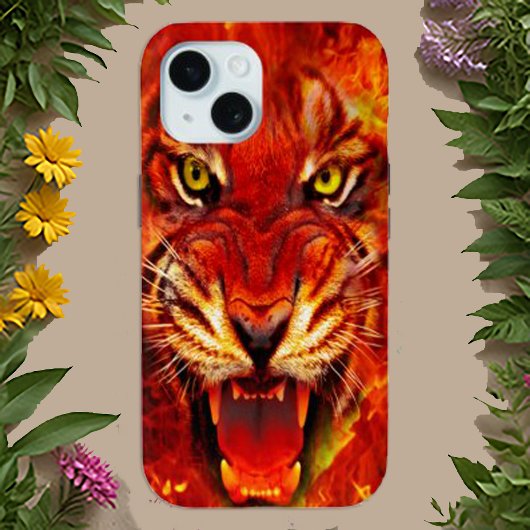 Fierce Fiery Roaring Tiger Art iPhone 15 Hülle