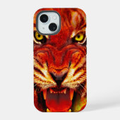 Fierce Fiery Roaring Tiger Art iPhone 15 Hülle (Rückseite)